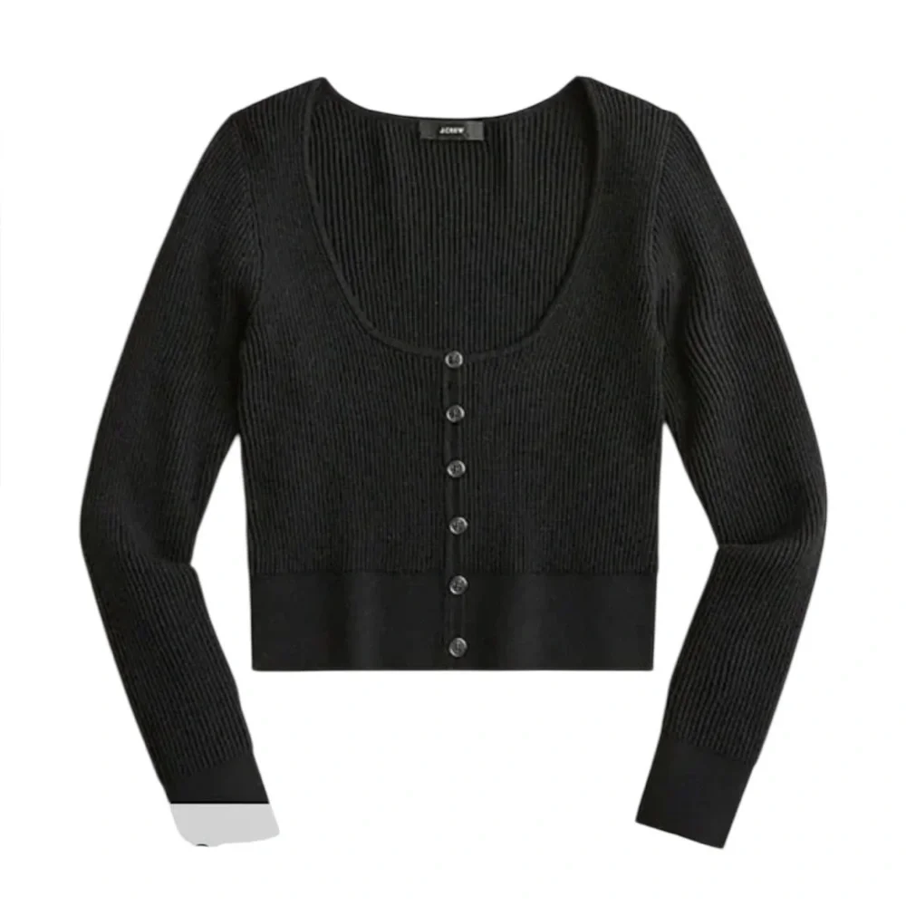 J Crew Scoopneck Ribbed Cardigan Sweater Black Womens‎ XXS